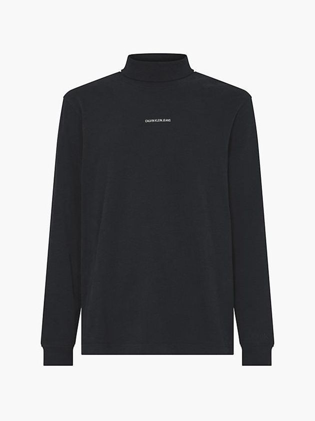 Black Calvin Klein Funnel Neck Long Sleeve Men T-Shirt | GLXH-35712