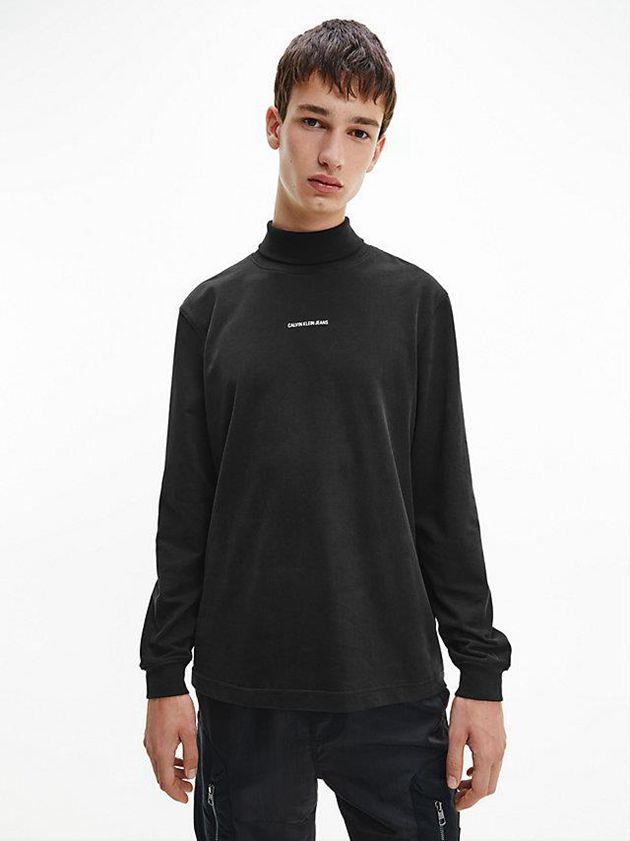 Black Calvin Klein Funnel Neck Long Sleeve Men T-Shirt | GLXH-35712