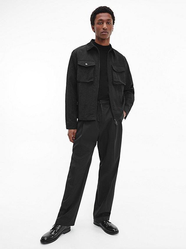 Black Calvin Klein Gabardine Wide Leg Men Pants | CZGT-53678