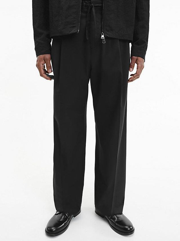 Black Calvin Klein Gabardine Wide Leg Men Pants | CZGT-53678