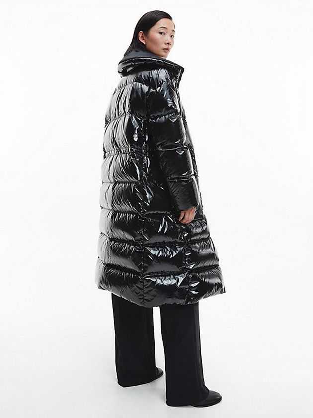 Black Calvin Klein Glossy Nylon Down Puffer Women Coat | FEJQ-95867