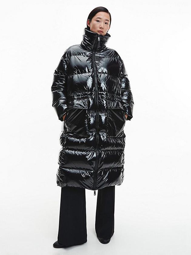 Black Calvin Klein Glossy Nylon Down Puffer Women Coat | FEJQ-95867
