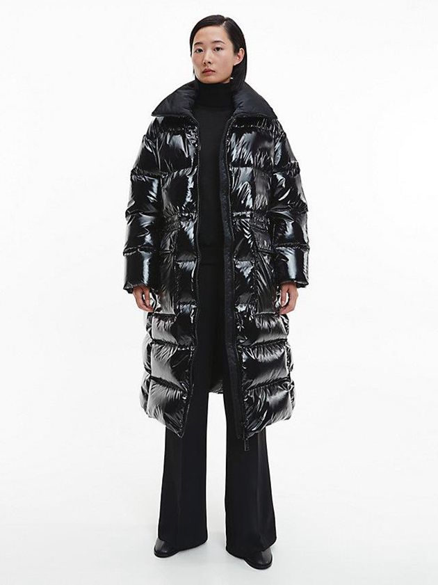 Black Calvin Klein Glossy Nylon Down Puffer Women Coat | FEJQ-95867