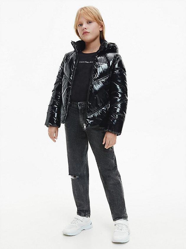 Black Calvin Klein Glossy Puffer Girls's Jacket | GDBF-37249