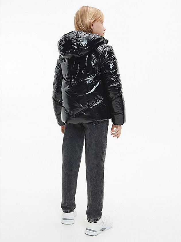 Black Calvin Klein Glossy Puffer Girls's Jacket | GDBF-37249