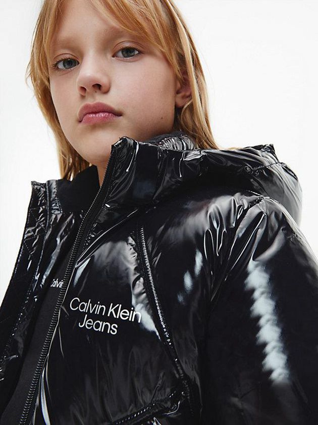 Black Calvin Klein Glossy Puffer Girls's Jacket | GDBF-37249