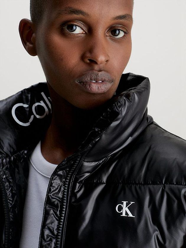 Black Calvin Klein Glossy Puffer Women Jacket | OKWM-21804