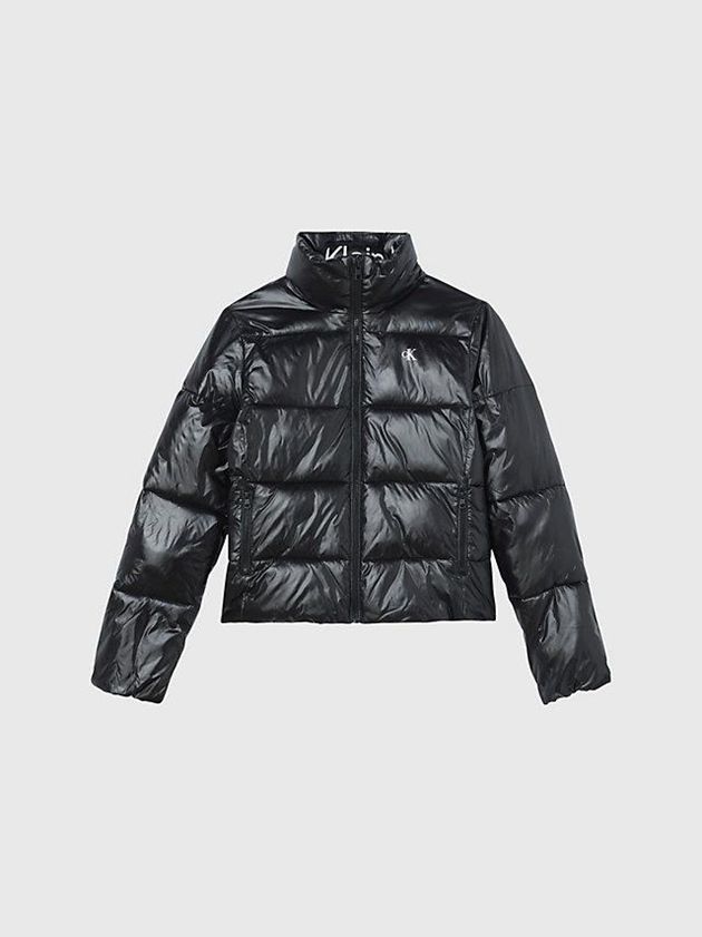 Black Calvin Klein Glossy Puffer Women Jacket | OKWM-21804