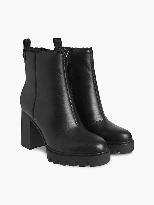 Black Calvin Klein Heeled Leather Women Boots | DMZE-31596