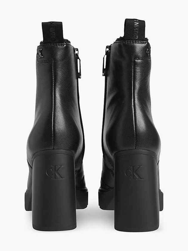 Black Calvin Klein Heeled Leather Women Boots | DMZE-31596