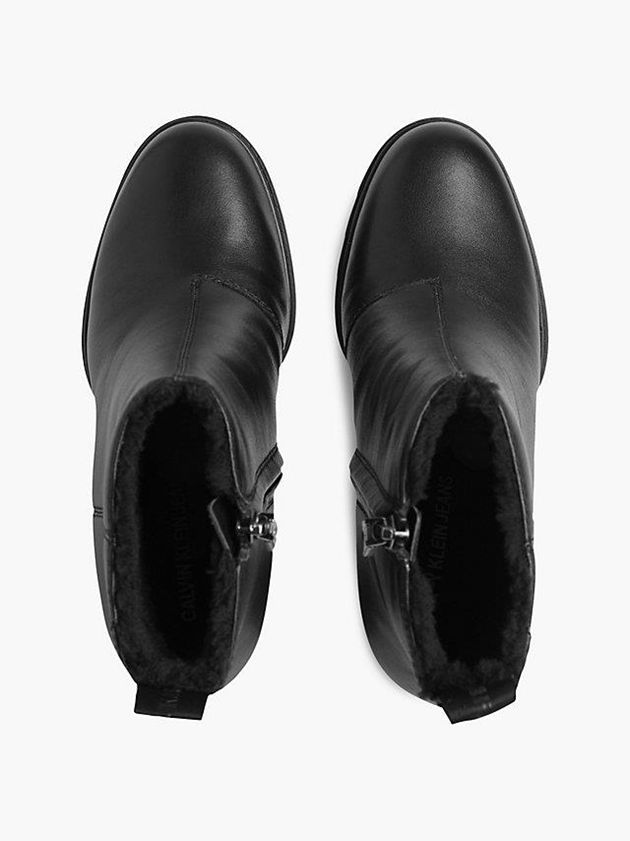 Black Calvin Klein Heeled Leather Women Boots | DMZE-31596