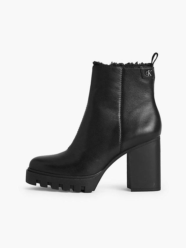 Black Calvin Klein Heeled Leather Women Boots | DMZE-31596
