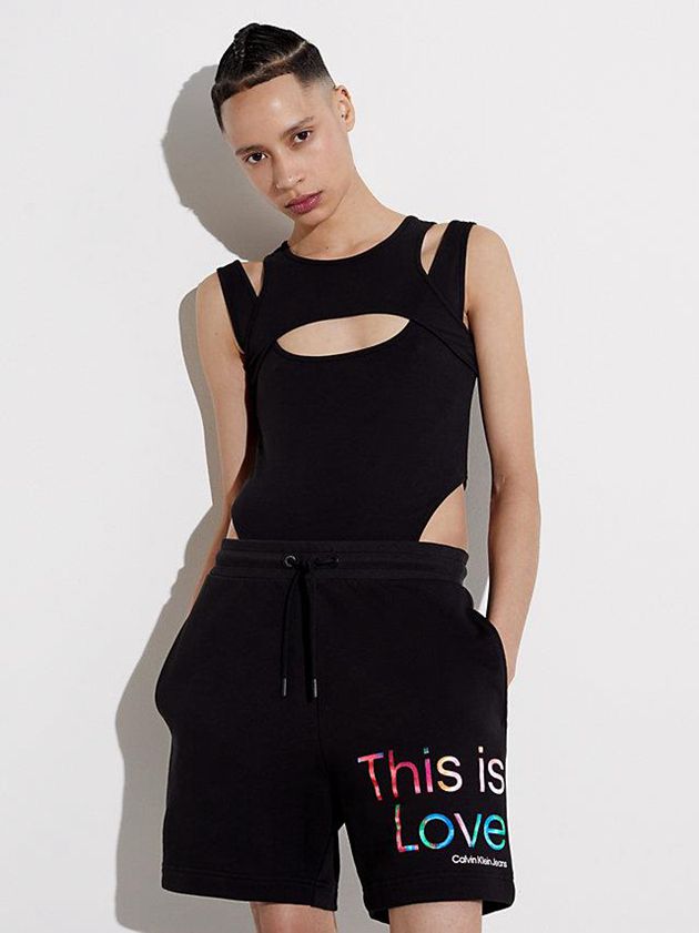 Black Calvin Klein High Leg Cut Out - Pride Women Bodysuit | DMZL-02547