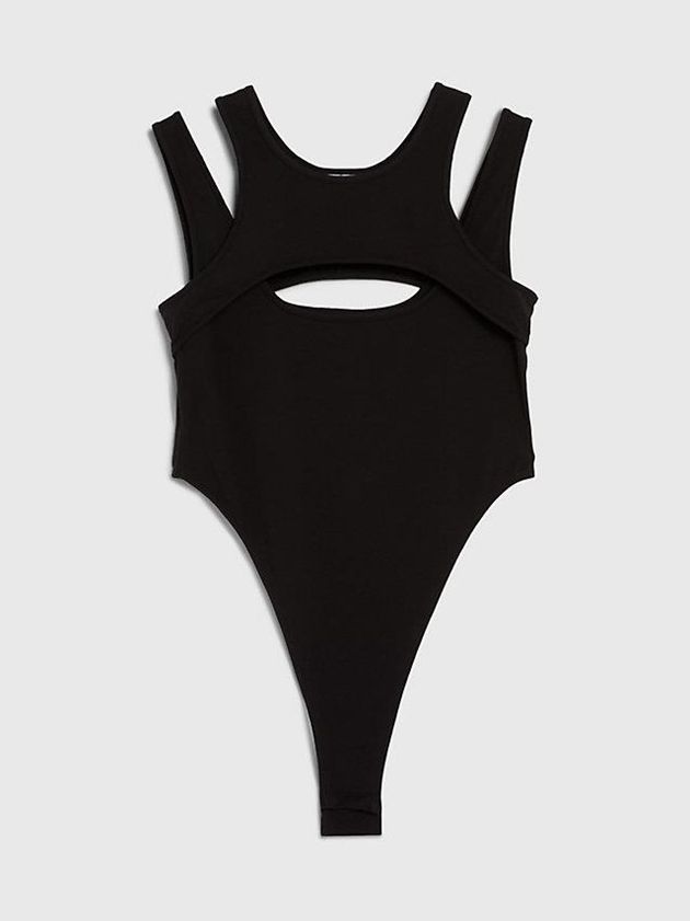 Black Calvin Klein High Leg Cut Out - Pride Women Bodysuit | DMZL-02547
