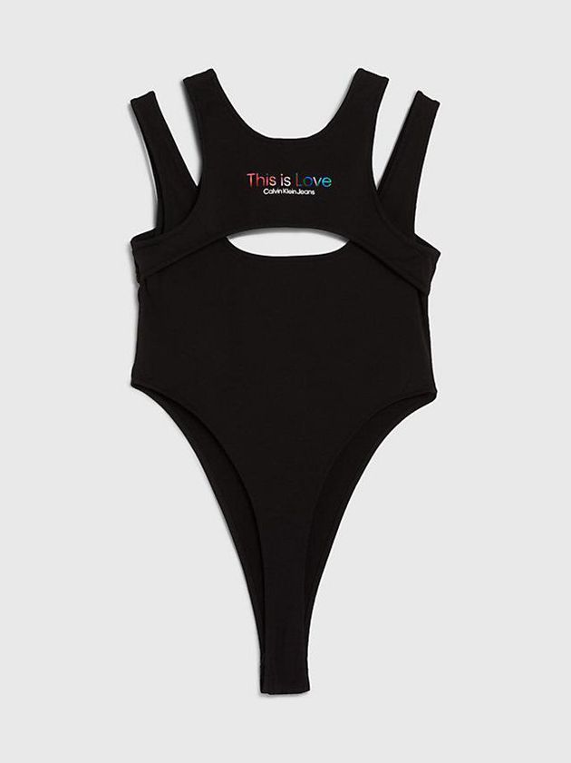 Black Calvin Klein High Leg Cut Out - Pride Women Bodysuit | DMZL-02547