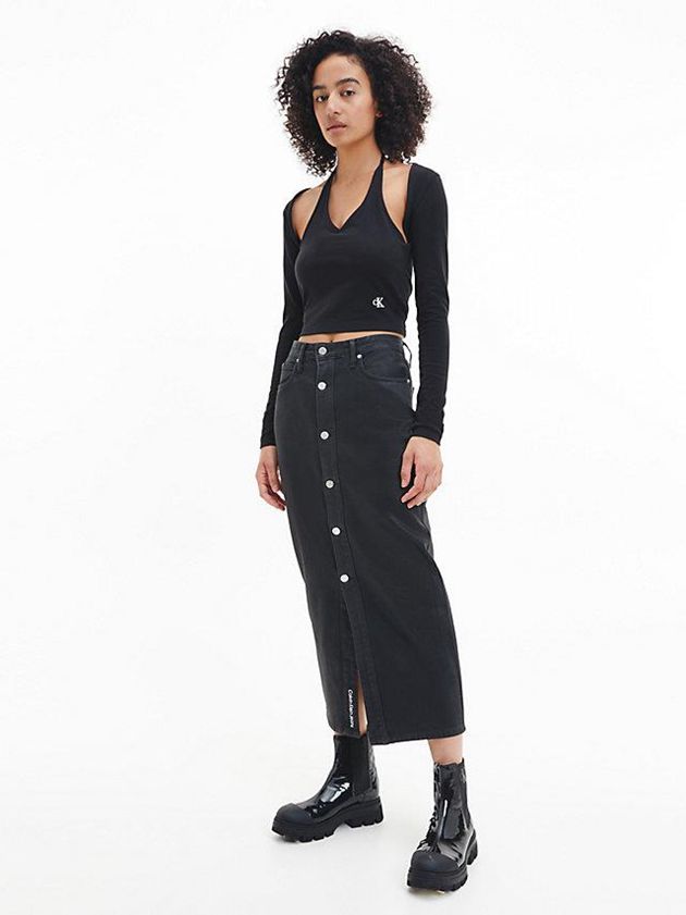 Black Calvin Klein High Rise Denim Maxi Women Skirt | MFZC-13758