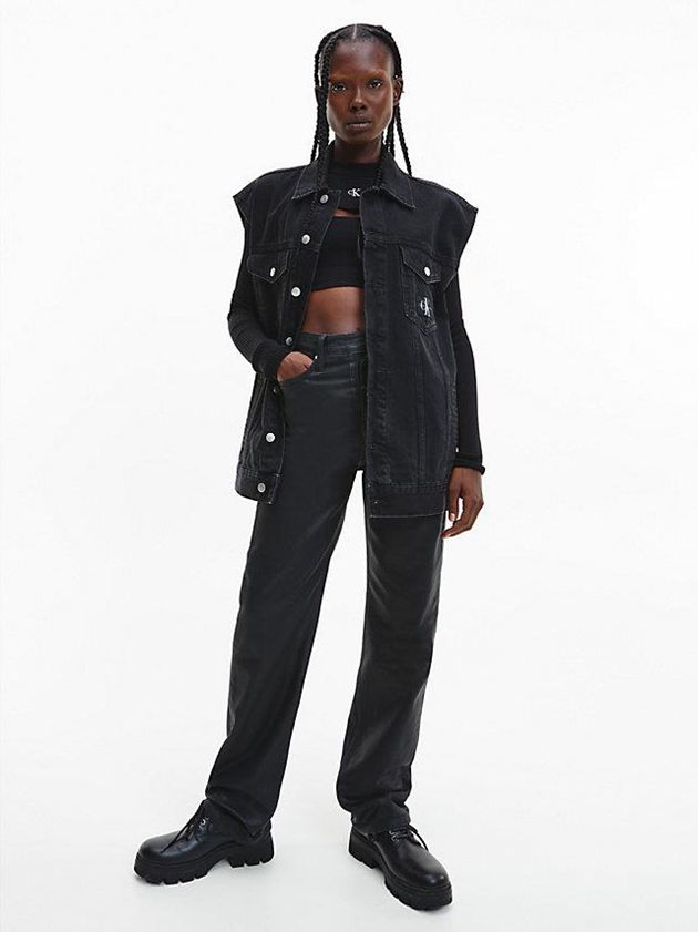 Black Calvin Klein High Rise Straight Coated Women Jeans | EAUL-59287