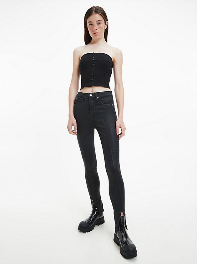 Black Calvin Klein High Rise Super Skinny Coated Women Jeans | NYHU-84619