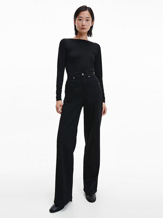 Black Calvin Klein High Rise Wide Leg Women Jeans | WSBY-47365
