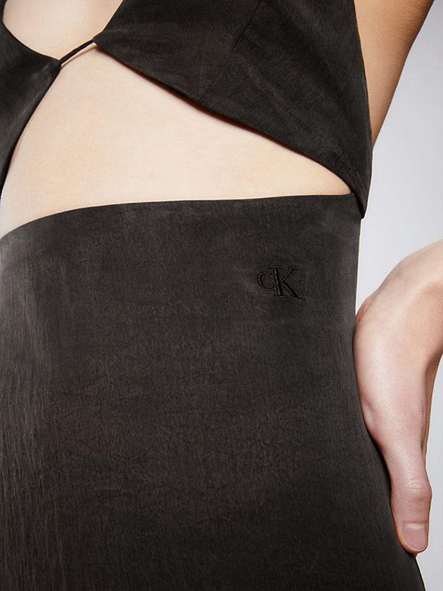 Black Calvin Klein High Shine Cut Out Slip Women Dress | NEZB-38745