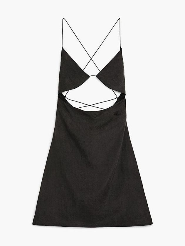 Black Calvin Klein High Shine Cut Out Slip Women Dress | NEZB-38745