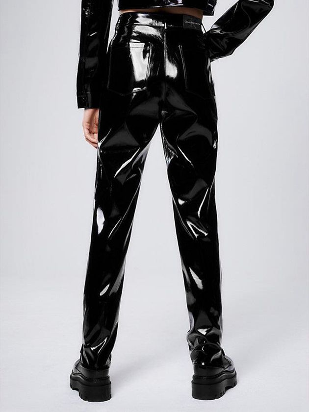 Black Calvin Klein High Shine Faux Leather Women Pants | QSGX-78024
