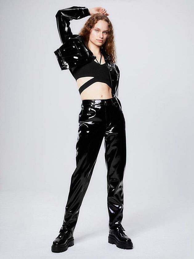 Black Calvin Klein High Shine Faux Leather Women Pants | QSGX-78024
