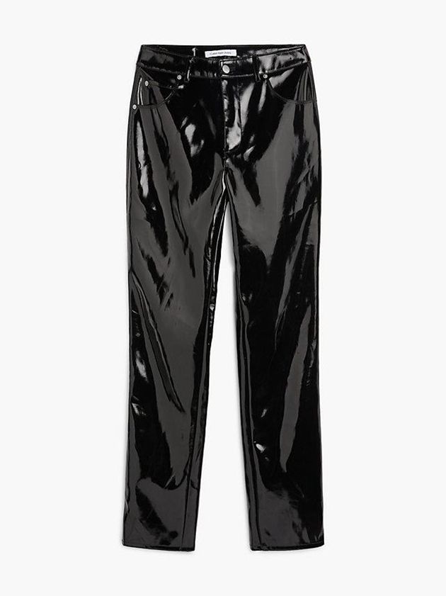 Black Calvin Klein High Shine Faux Leather Women Pants | QSGX-78024