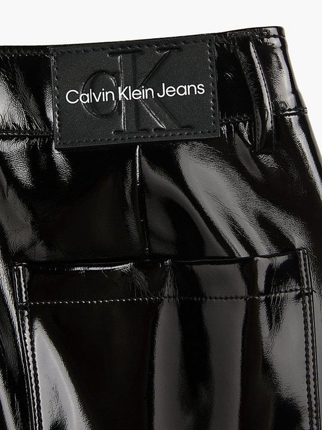 Black Calvin Klein High Shine Faux Leather Women Pants | QSGX-78024