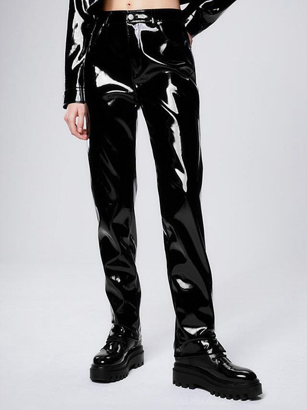 Black Calvin Klein High Shine Faux Leather Women Pants | QSGX-78024