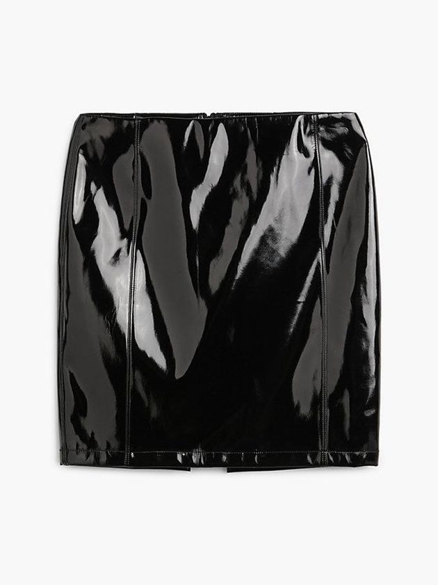 Black Calvin Klein High Shine Faux Leather Mini Women Skirt | OKWP-02759