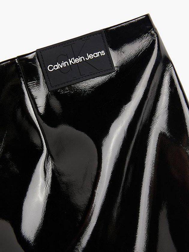Black Calvin Klein High Shine Faux Leather Mini Women Skirt | OKWP-02759