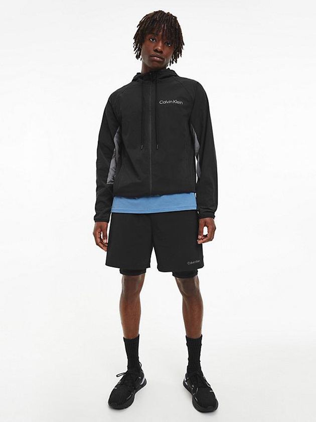 Black Calvin Klein Hooded Windbreaker Men Jacket | RHVS-46305