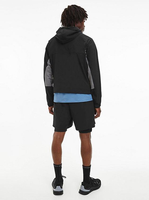 Black Calvin Klein Hooded Windbreaker Men Jacket | RHVS-46305