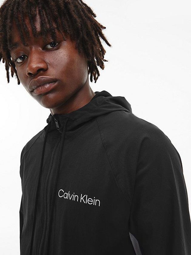 Black Calvin Klein Hooded Windbreaker Men Jacket | RHVS-46305