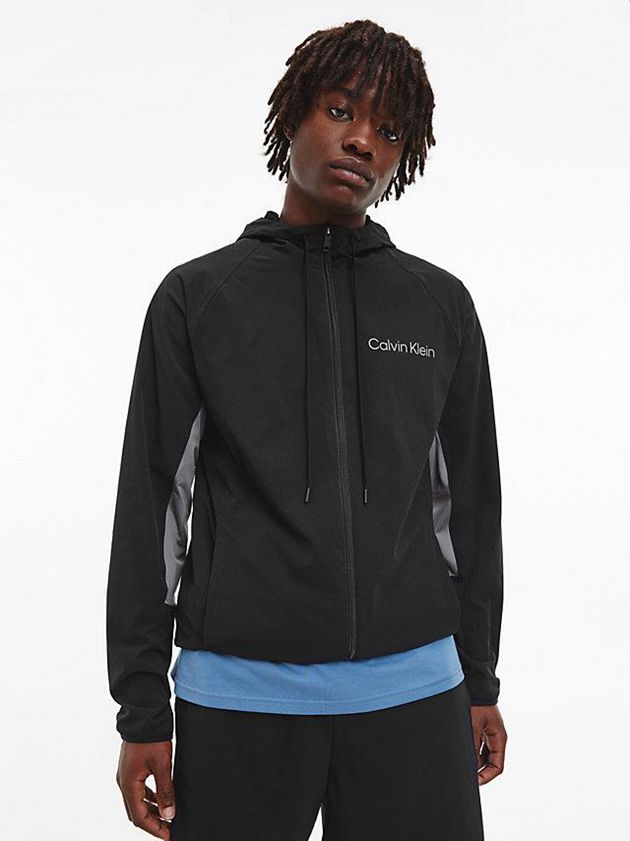 Black Calvin Klein Hooded Windbreaker Men Jacket | RHVS-46305