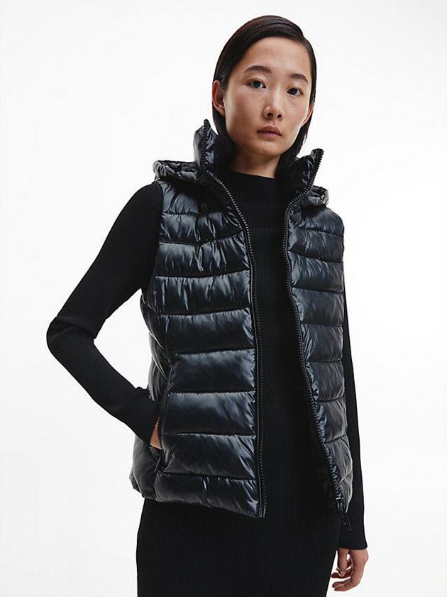 Black Calvin Klein Hooded Women Vest | EFQN-64715