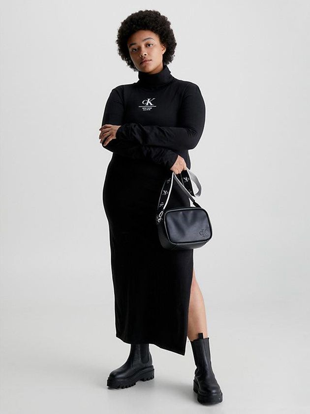 Black Calvin Klein Jersey Roll Neck Maxi Women Dress | MASV-03854