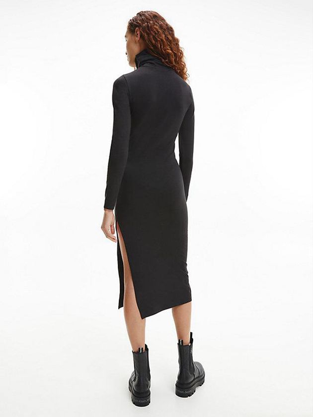 Black Calvin Klein Jersey Roll Neck Maxi Women Dress | MASV-03854