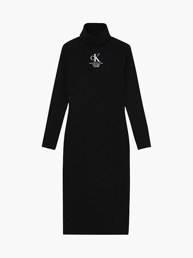 Black Calvin Klein Jersey Roll Neck Maxi Women Dress | MASV-03854