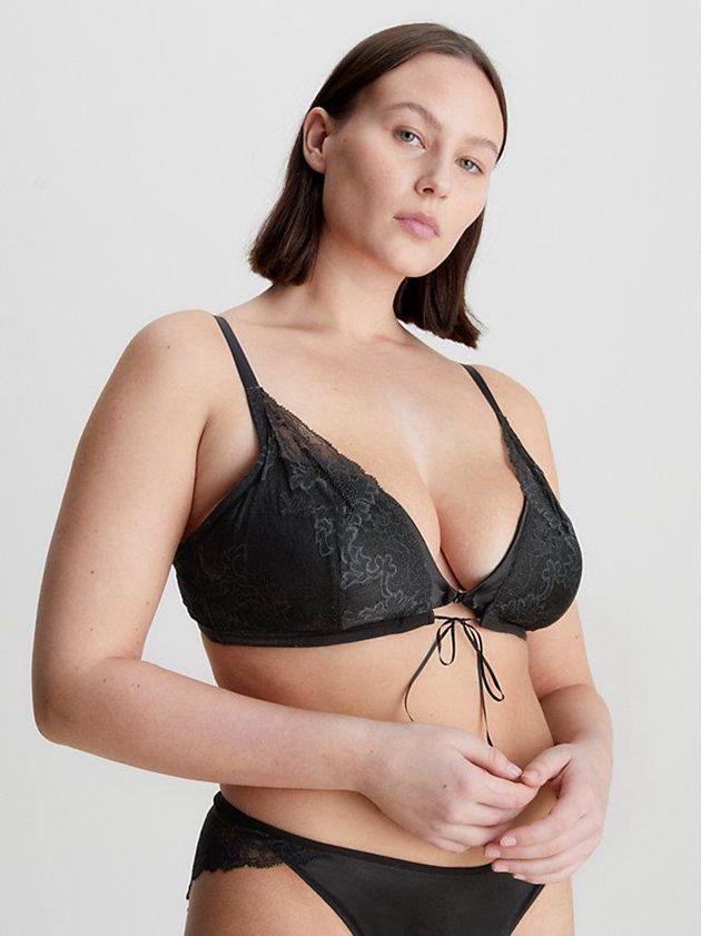 Black Calvin Klein Lace Triangle Women Bra | IQVM-84791