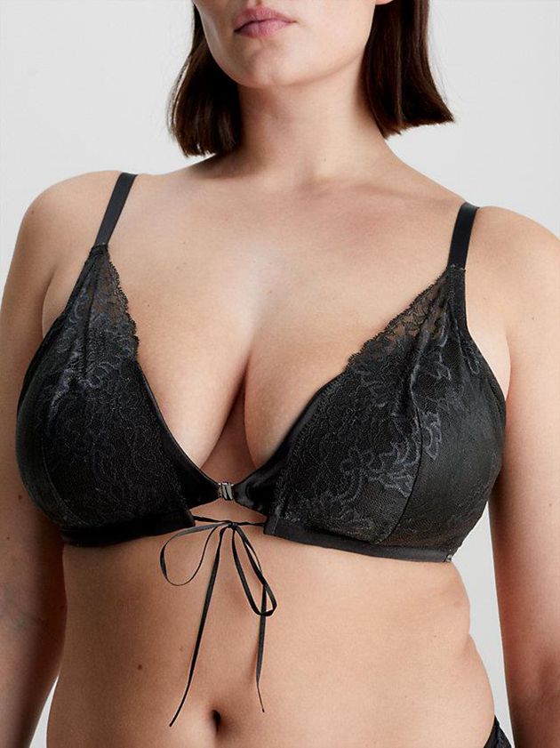 Black Calvin Klein Lace Triangle Women Bra | IQVM-84791