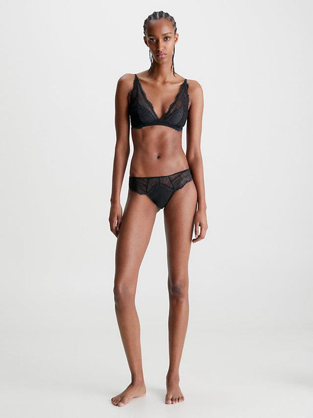 Black Calvin Klein Lace Triangle Women Bra | LFVI-31264