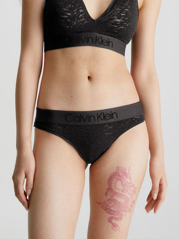 Black Calvin Klein Lace Women Thong | XMKS-47658