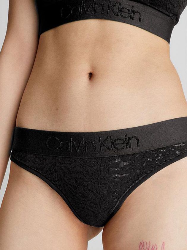 Black Calvin Klein Lace Women Thong | XMKS-47658