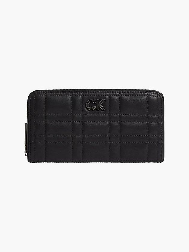Black Calvin Klein Large Recycled Quilted Zip Around Women Wallet | ZSOA-73025