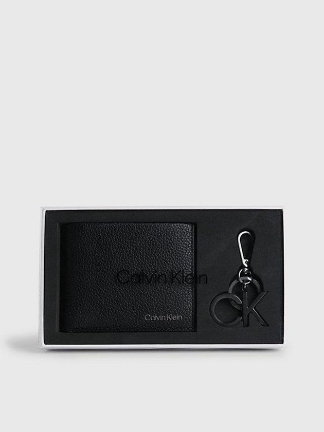 Black Calvin Klein Leather And Keyring Gift Set Men Wallet | QMEK-56231