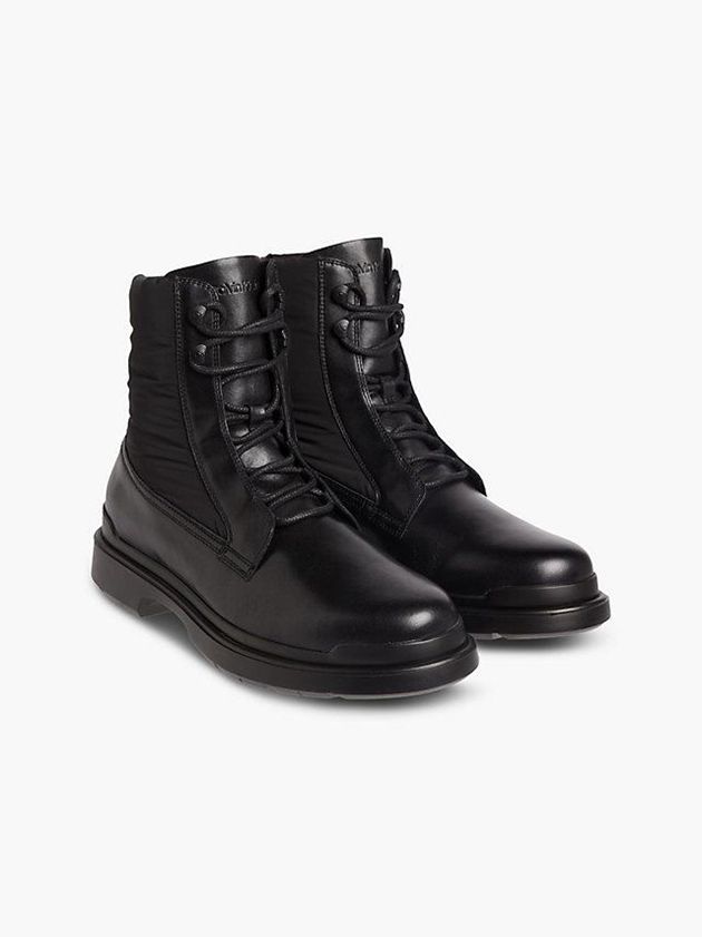 Black Calvin Klein Leather And Recycled Nylon Men Boots | FRBX-29018