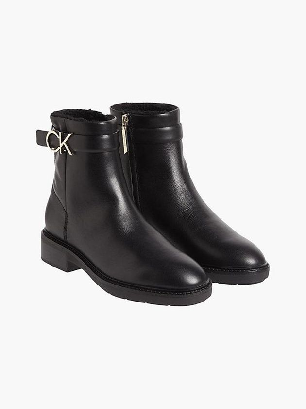 Black Calvin Klein Leather Ankle Women Boots | RKCB-35612