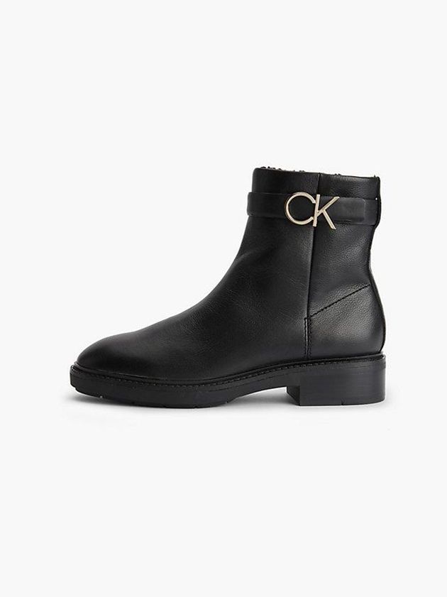 Black Calvin Klein Leather Ankle Women Boots | RKCB-35612